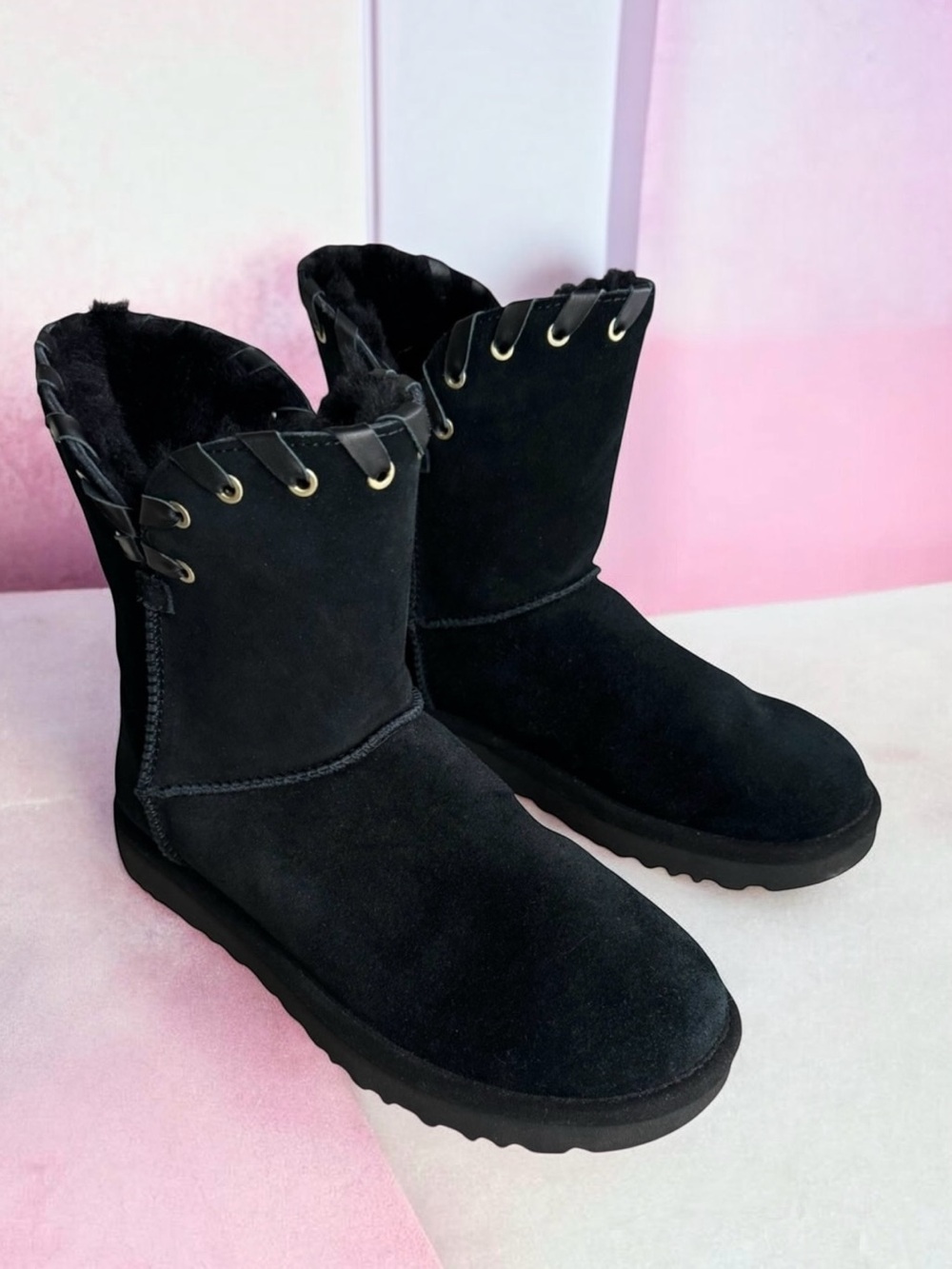 UGG Aidah Classic Boots Black Suede Shearling Women’s